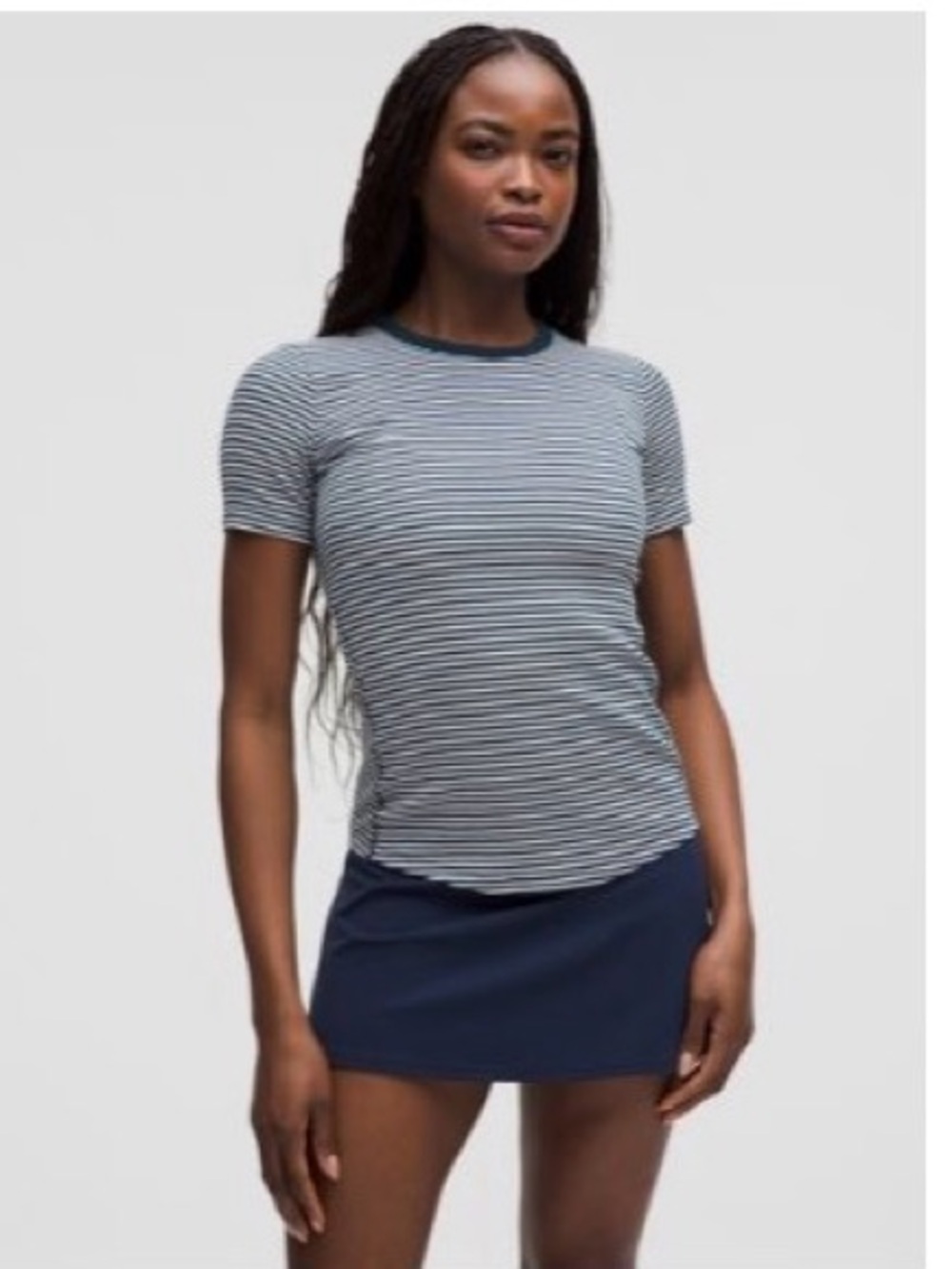 lululemon Hold Tight Short Sleeve White Club Blue Stripe Size 4